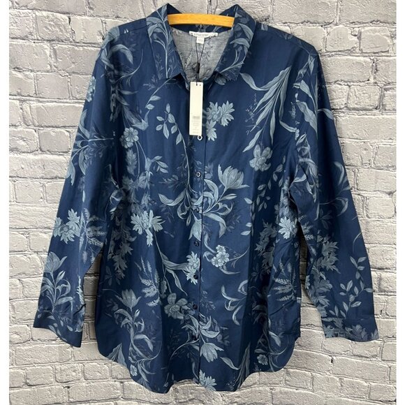 Chico's Tops - Chico's No Iron Button Front Shirt Autumn Whisps Tunic Size 4 US 20 NWT Blue